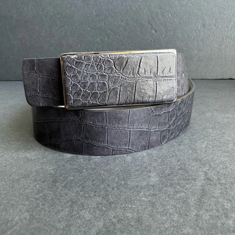 Vintage Alligator Embossed Leather Belt‎ Navy Blue Y2K Nine West Unisex S / M